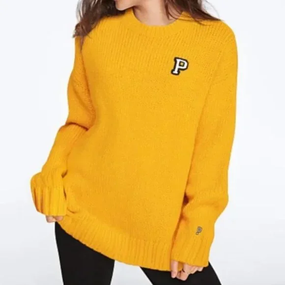 PINK Victoria's Secret Varsity Oversized Boyfriend Chunky Knit Sweater Size S - Picture 7 of 7